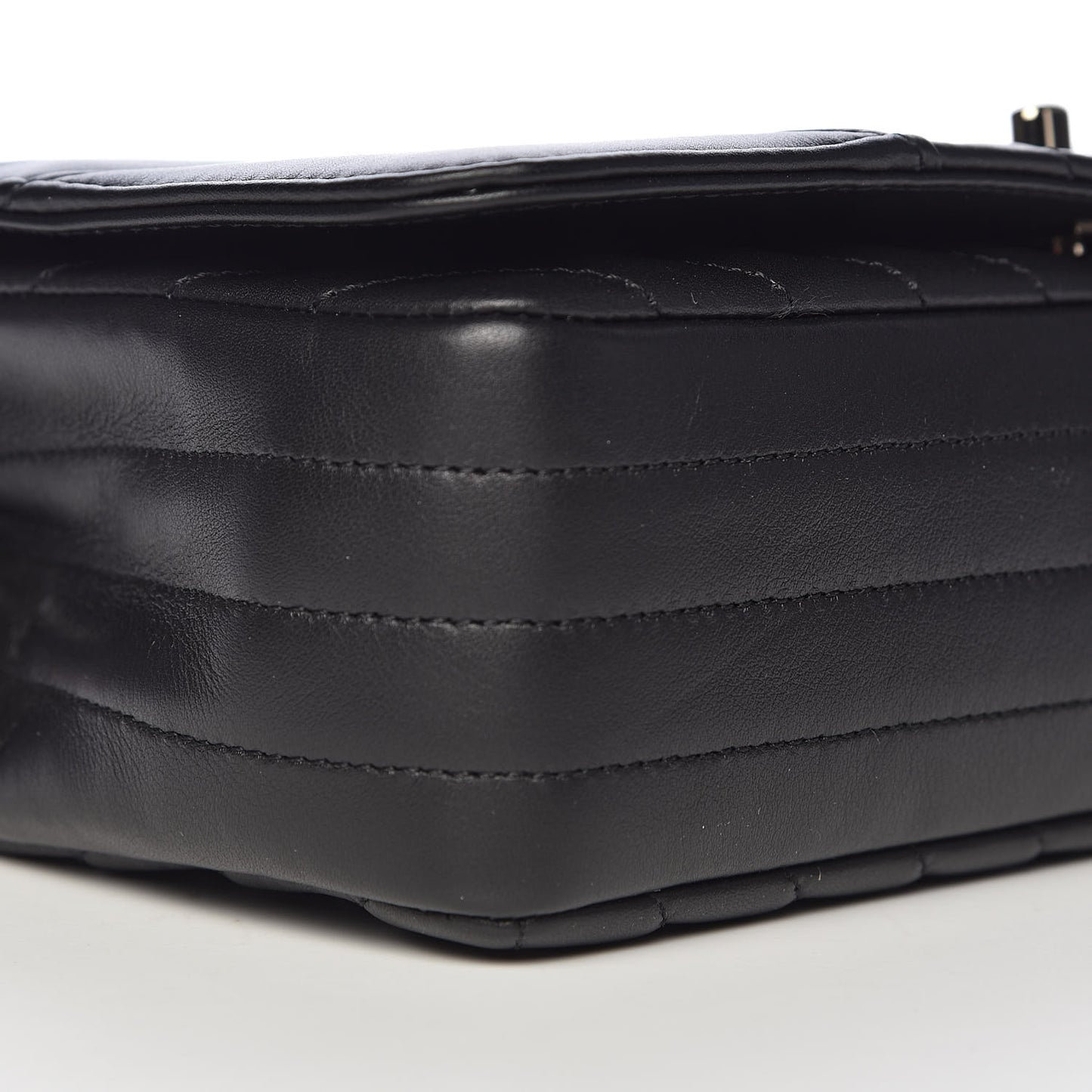 Calfskin Chevron Quilted Statement Flap Black