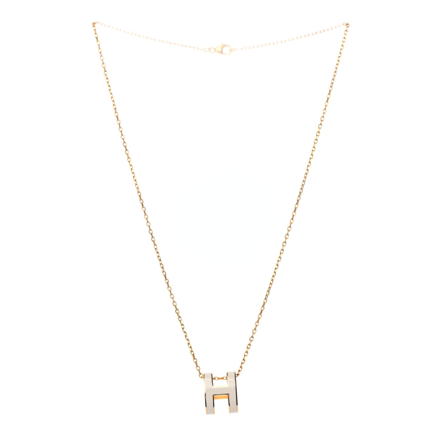 Lacquered Gold Pop H Pendant Necklace White