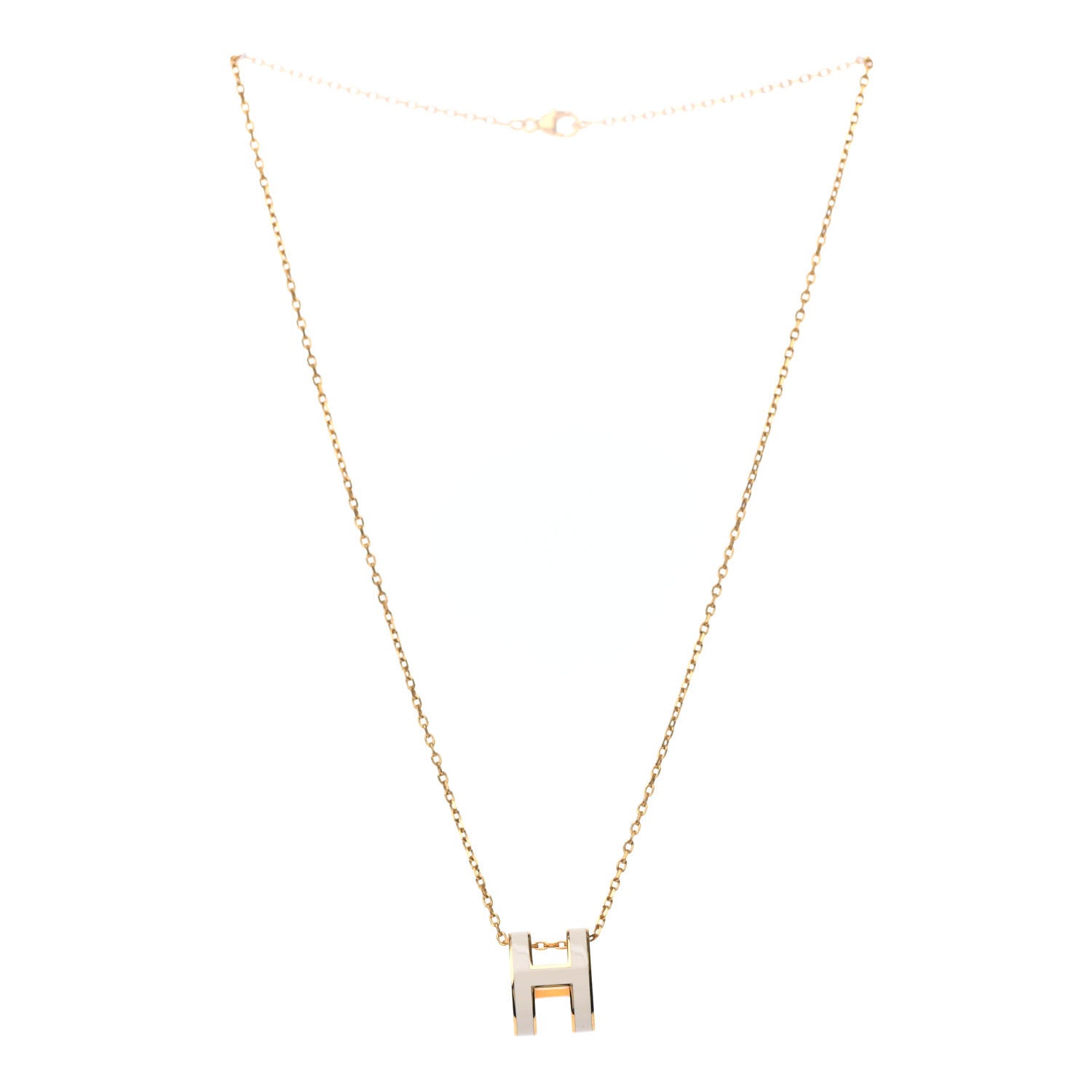 Hermes Lacquered Gold Pop H Pendant Necklace White 2 of 3