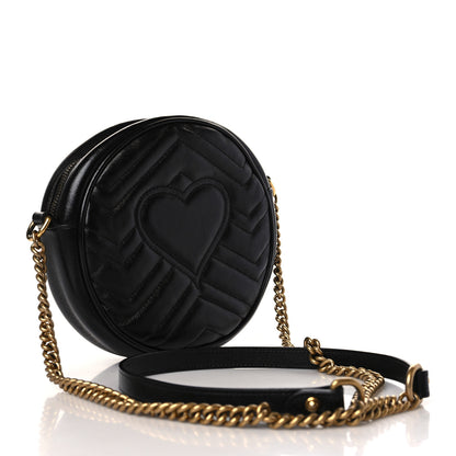 Gucci Azalea Calfskin Matelasse Heart Mini GG Marmont Round Shoulder Bag Black 3 of 9
