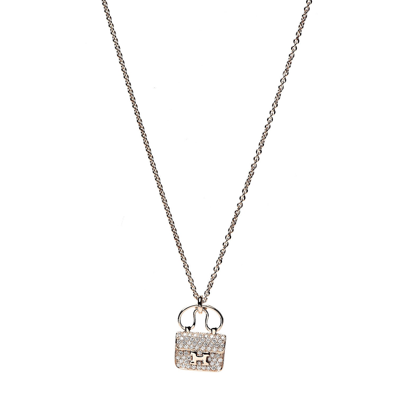 Hermes 18K Rose Gold Diamond Constance Amulette Pendant Necklace 1 of 4