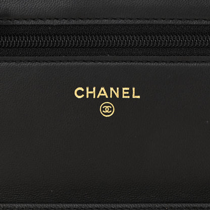 Chanel Lambskin Camellia Embossed Wallet on Chain WOC Black 6 of 12