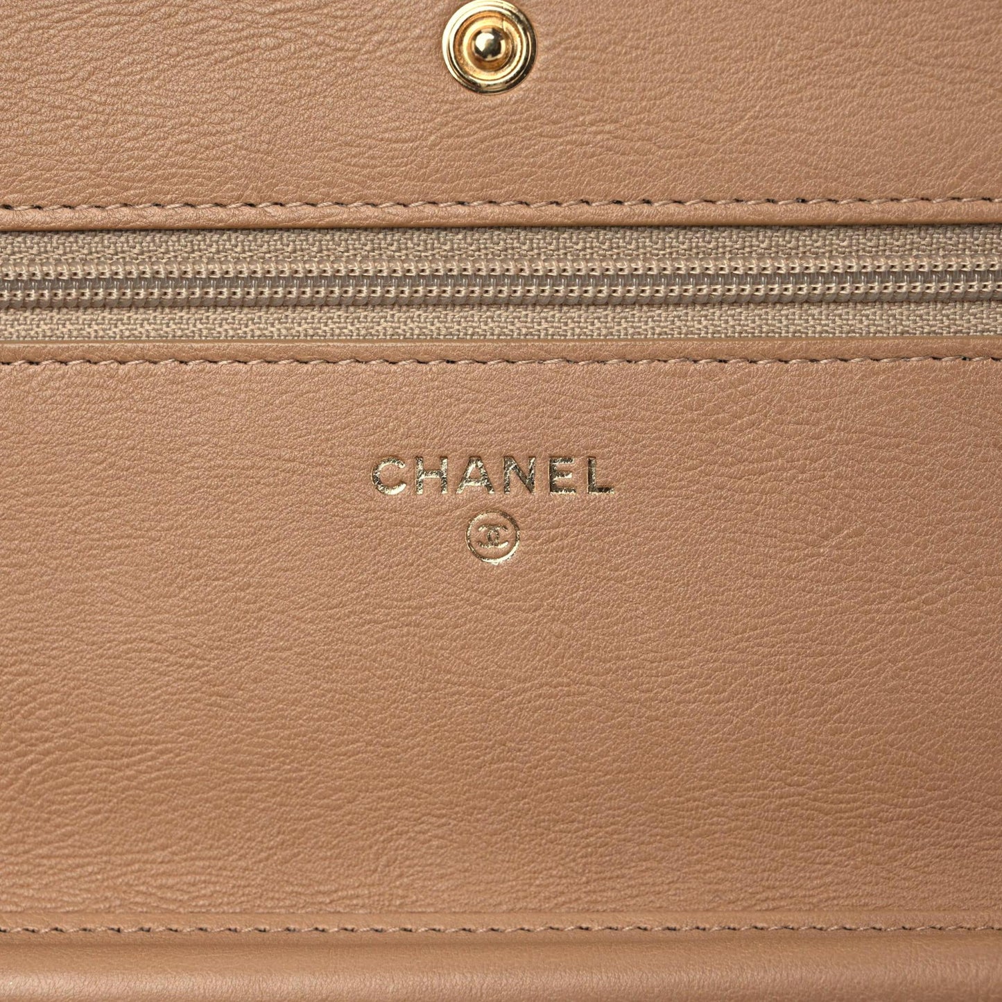 Calfskin Chevron Quilted Wallet On Chain WOC Beige