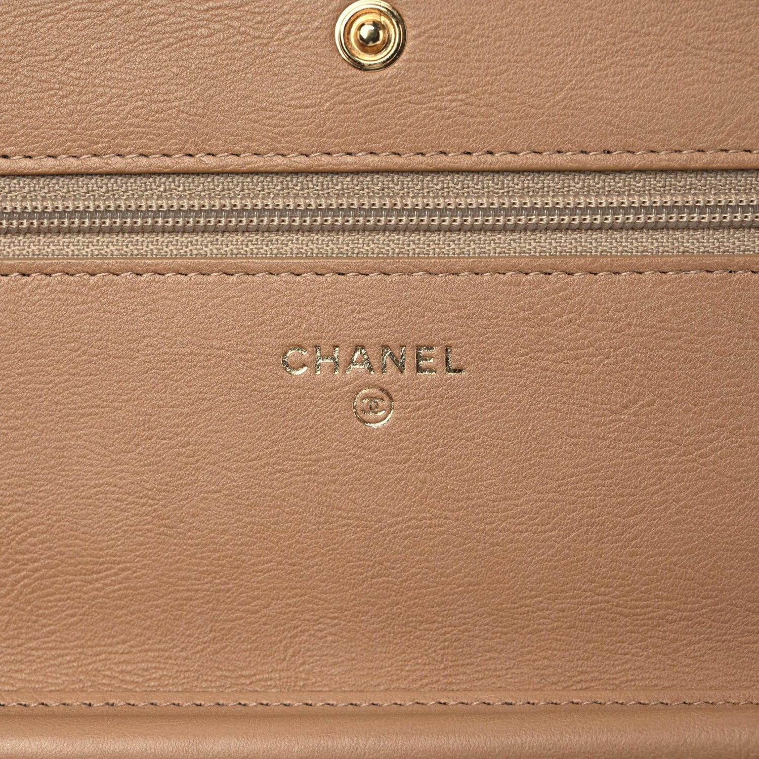 Chanel Calfskin Chevron Quilted Wallet On Chain WOC Beige 13 of 19