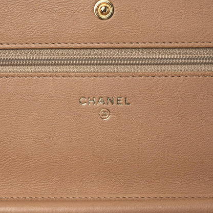 Chanel Calfskin Chevron Quilted Wallet On Chain WOC Beige 13 of 19