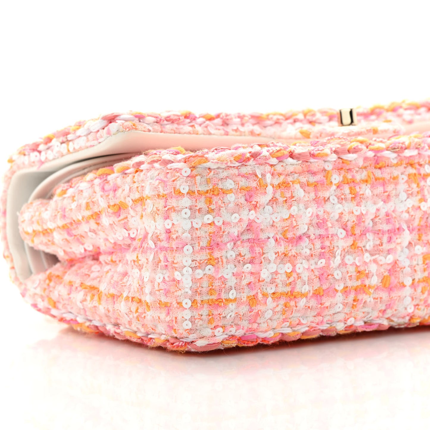 Tweed Braid Sequin Medium Double Flap White Pink Orange