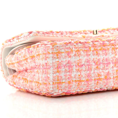 Chanel Tweed Braid Sequin Medium Double Flap White Pink Orange 9 of 13