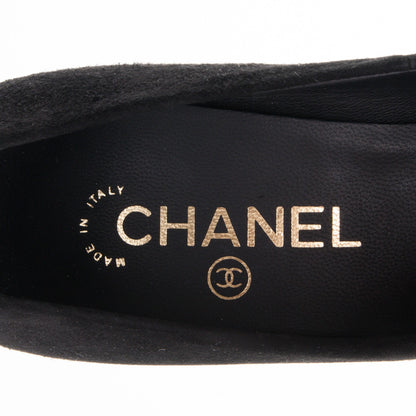 Chanel Suede Calfskin Satin Cap Toe CC Pumps 38 Black 7 of 8
