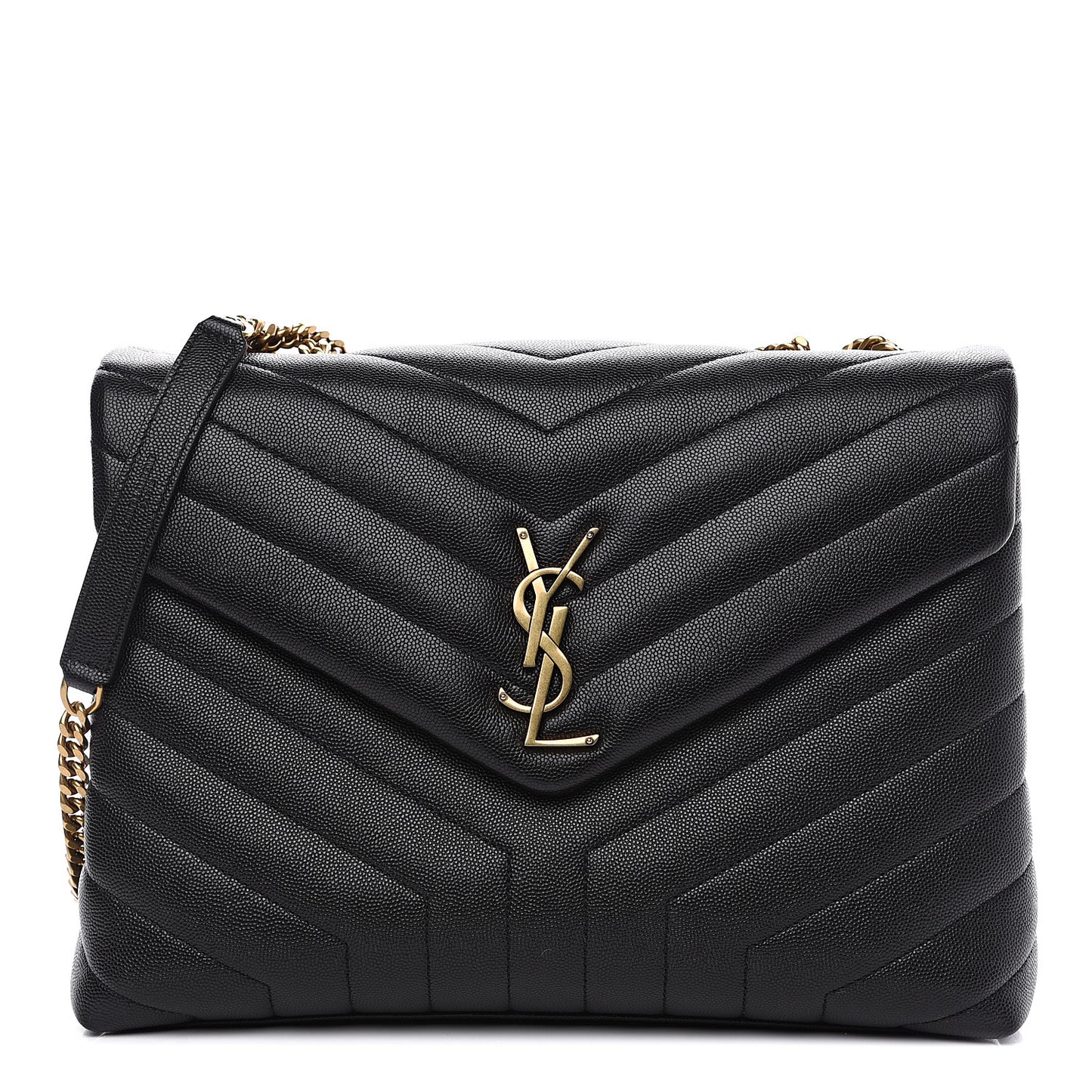 Grain de Poudre Calfskin Y Quilted Monogram Medium Loulou Chain Satchel Black