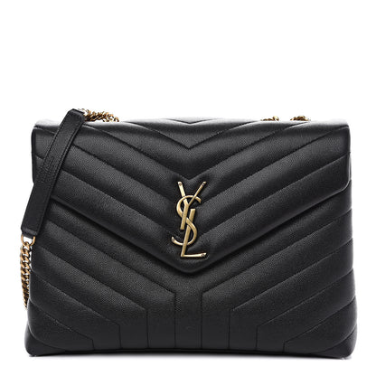 Saint Laurent Grain de Poudre Calfskin Y Quilted Monogram Medium Loulou Chain Satchel Black 1 of 9