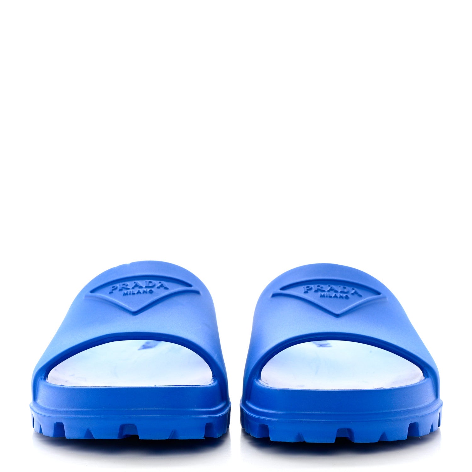 Prada EVA Rubber Triangle Logo Embossed Womens Lug Sole 20mm Slide Sandals 39 Azzurro 2 of 8