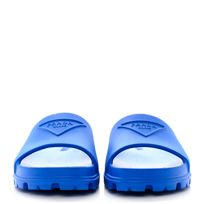Prada EVA Rubber Triangle Logo Embossed Womens Lug Sole 20mm Slide Sandals 39 Azzurro 2 of 8