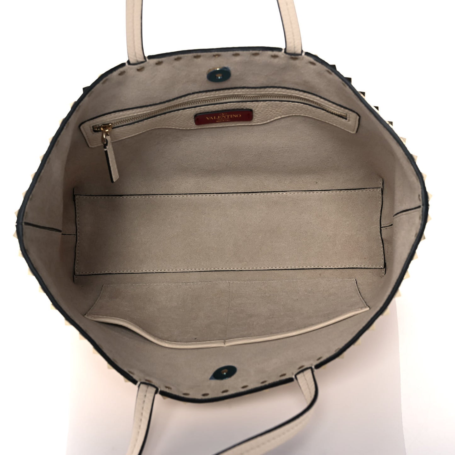Grained Calfskin Small Rockstud Shoulder Tote Light Ivory