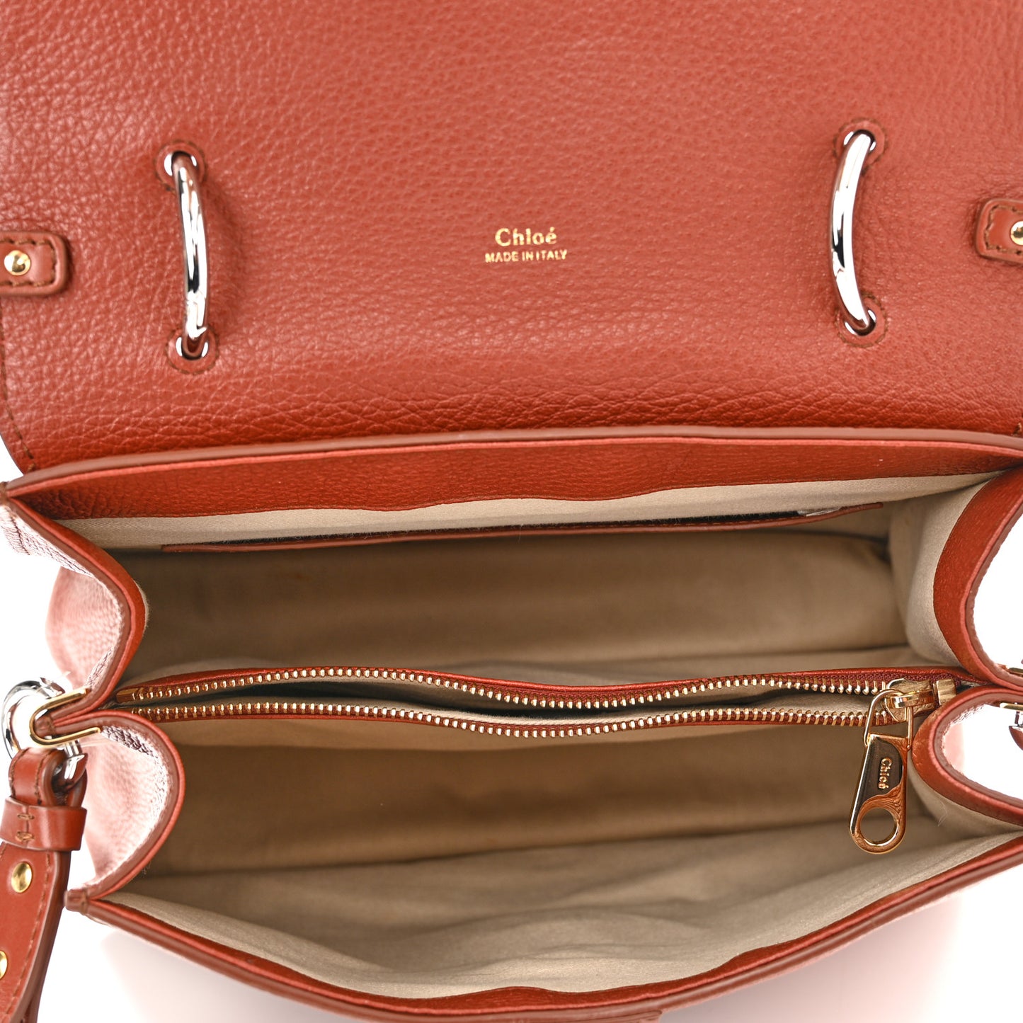 Shiny Grained Calfskin Medium Aby Day Shoulder Bag Sepia Brown
