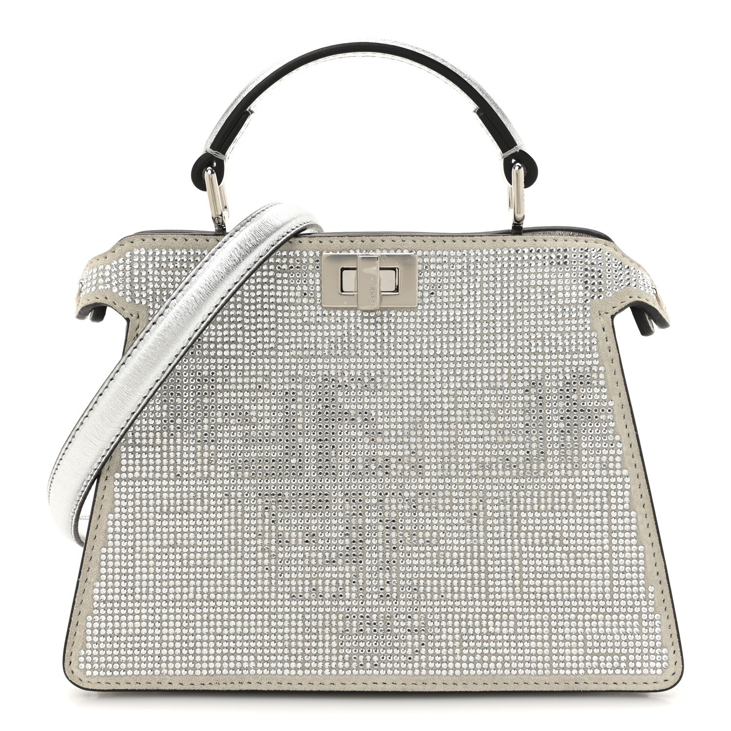 Fendi Crystal Vitello Laminato FF Petite Peekaboo I SEE U Satchel Crystal Argento 1 of 12