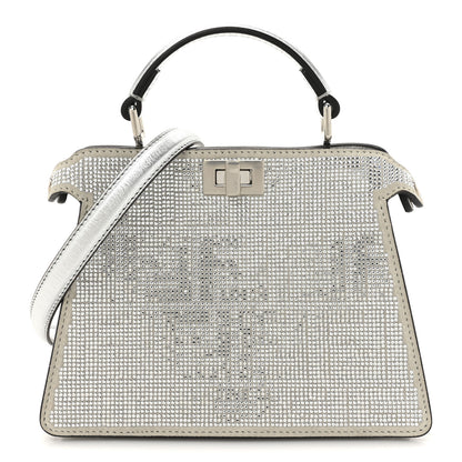 Fendi Crystal Vitello Laminato FF Petite Peekaboo I SEE U Satchel Crystal Argento 1 of 12