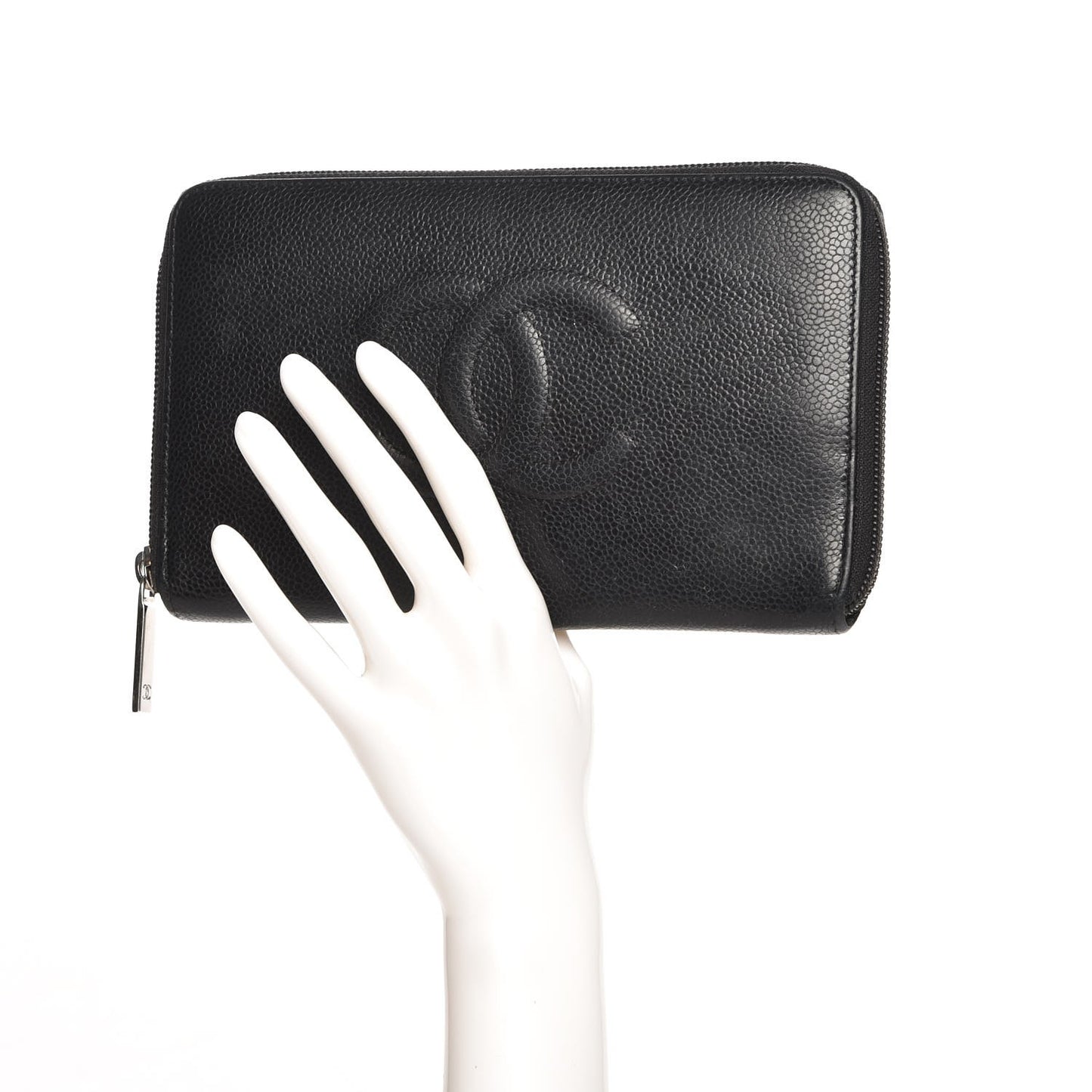 Caviar CC Timeless Large Zip Around Wallet Black