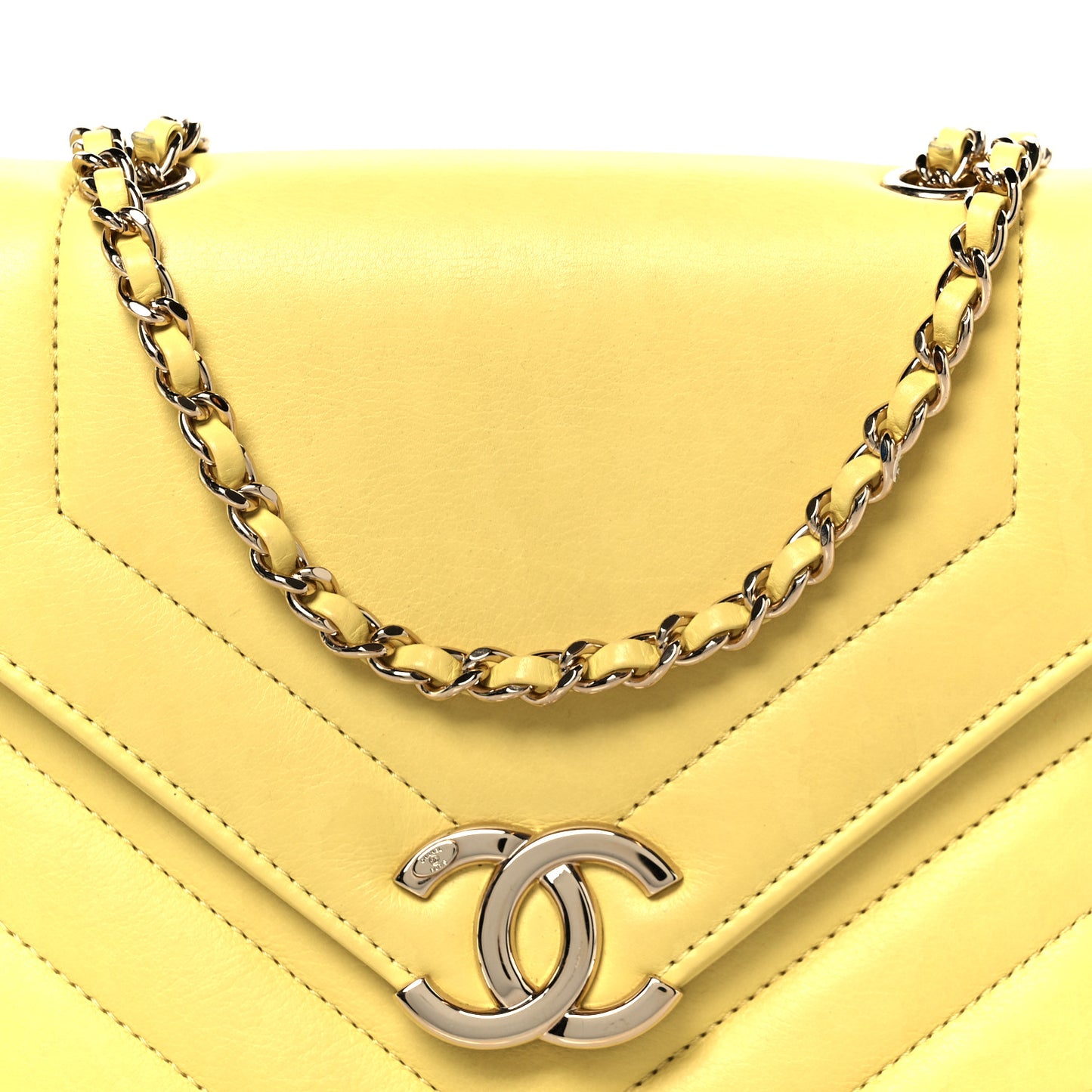 Calfskin Quilted Chevron Small Envelope Flap Yellow
