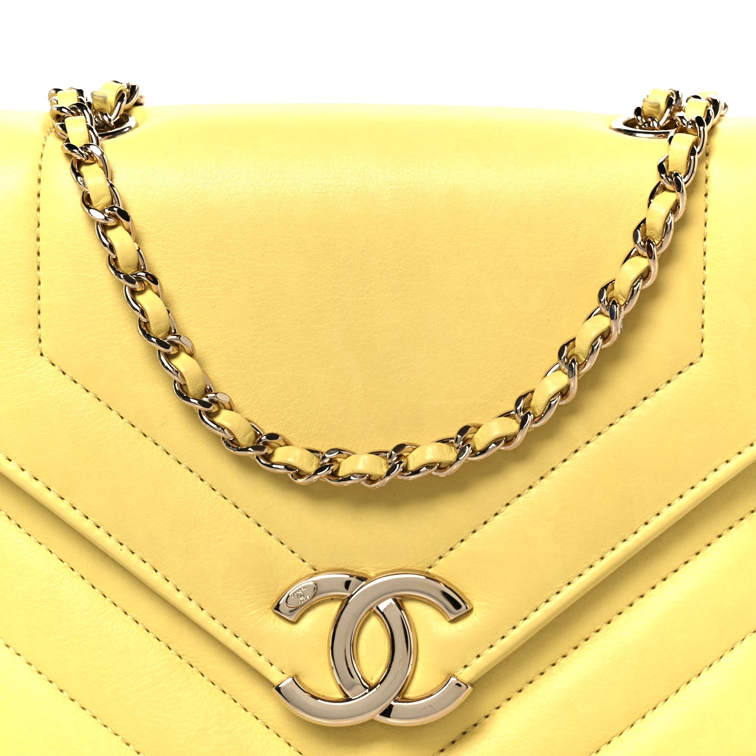 Chanel Calfskin Quilted Chevron Small Envelope Flap Yellow 7 of 9