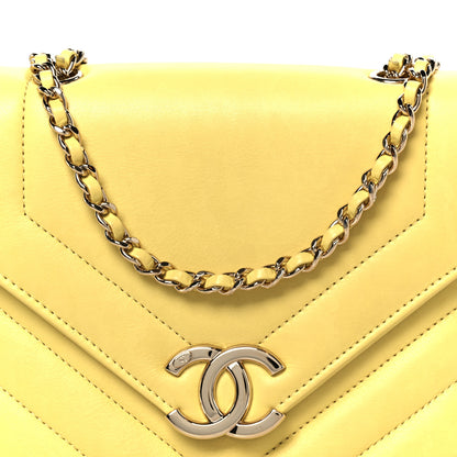 Chanel Calfskin Quilted Chevron Small Envelope Flap Yellow 7 of 9