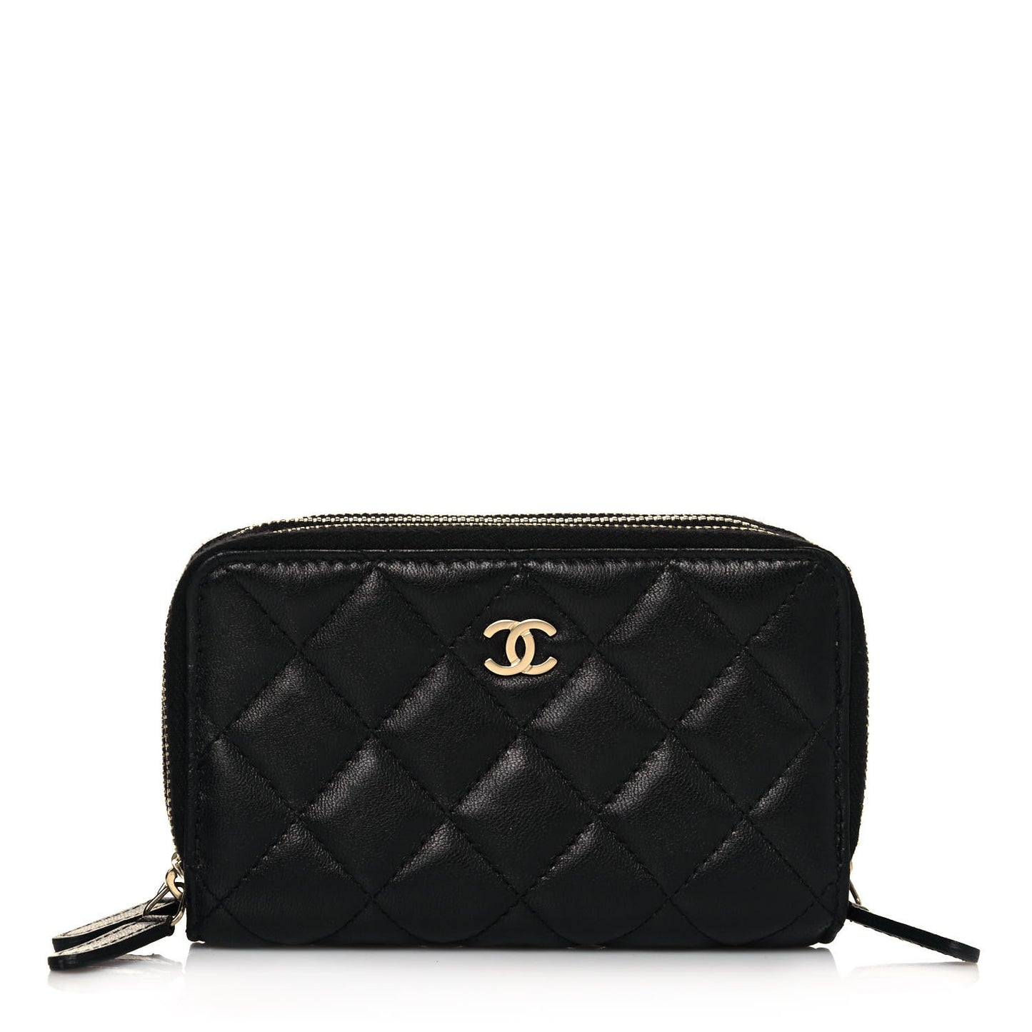 Quilted Medium Gusset Double Zip Around Black