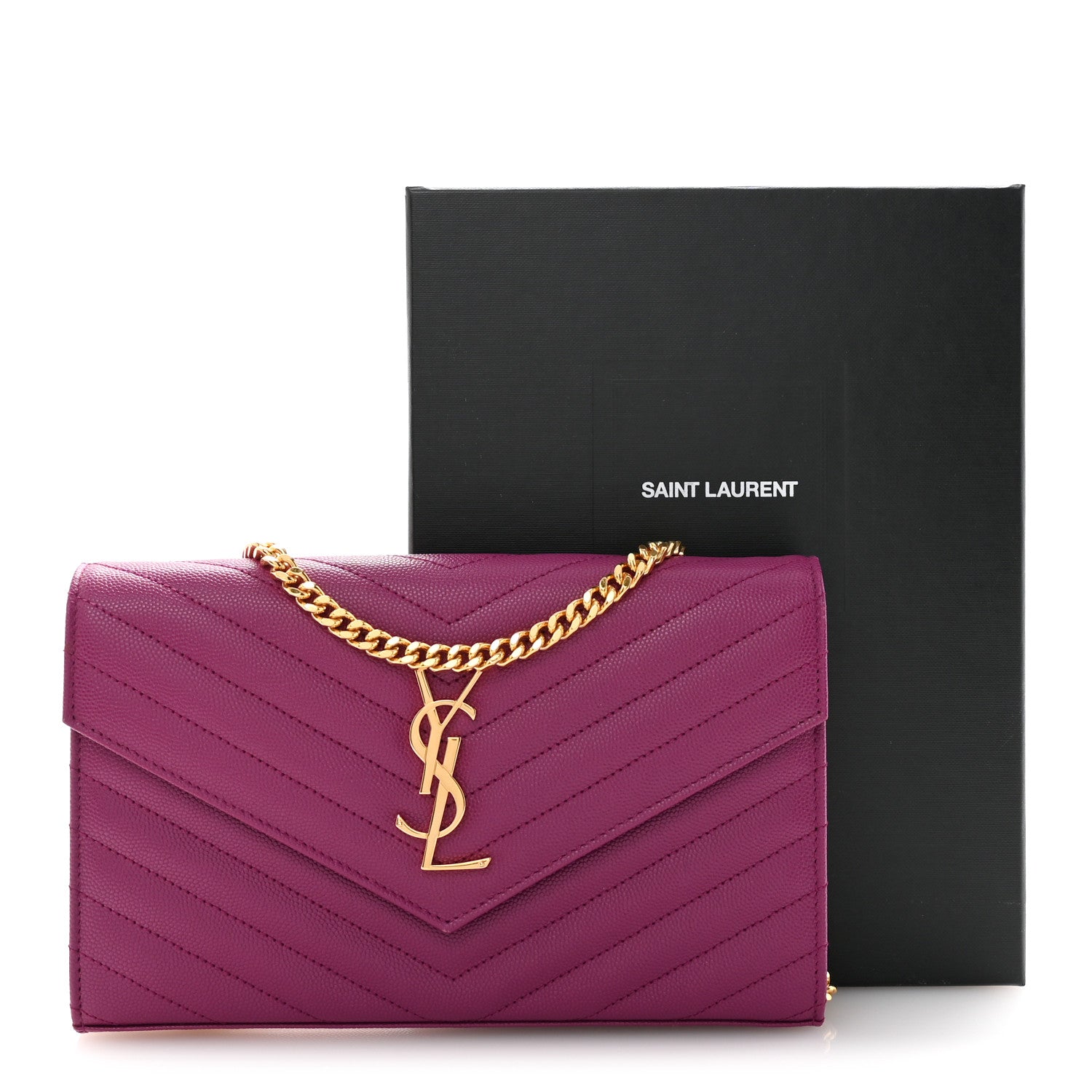 Saint Laurent Grain De Poudre Matelasse Chevron Monogram Chain