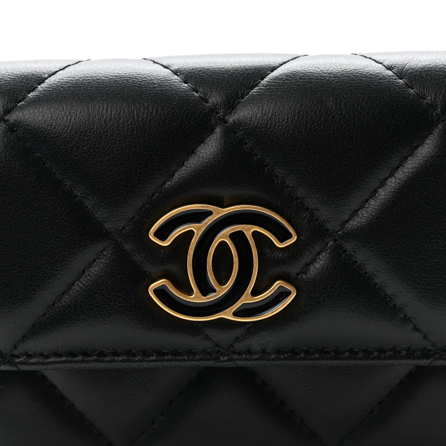 Lambskin Enamel Quilted Pending CC Flap Belt Bag Black