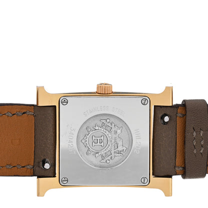 Hermes Stainless Steel Swift 21mm Heure H Hour Perforated Double Tour Quartz Watch Etoupe 4 of 4