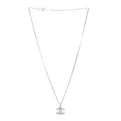 Chanel Crystal CC Pendant Necklace Silver 3 of 5