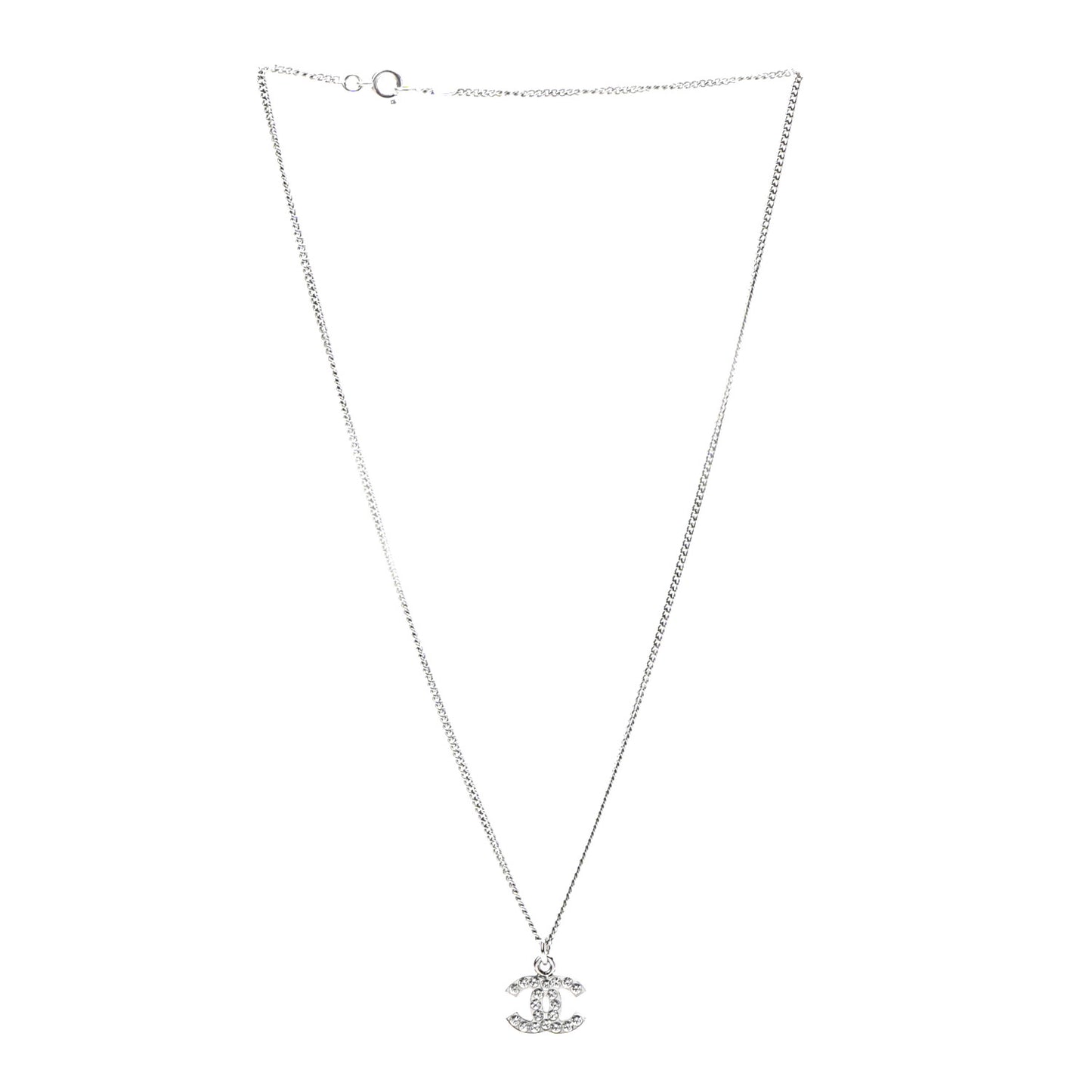 Crystal CC Pendant Necklace Silver