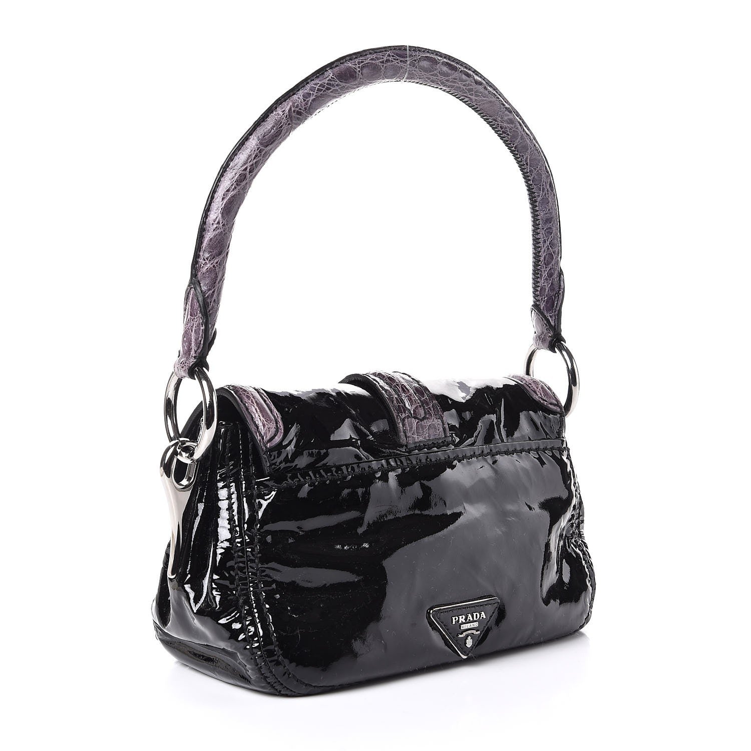 Prada Vernice Crocodile Pattina Sottospalla Shoulder Bag Black Lilla 3 of 9