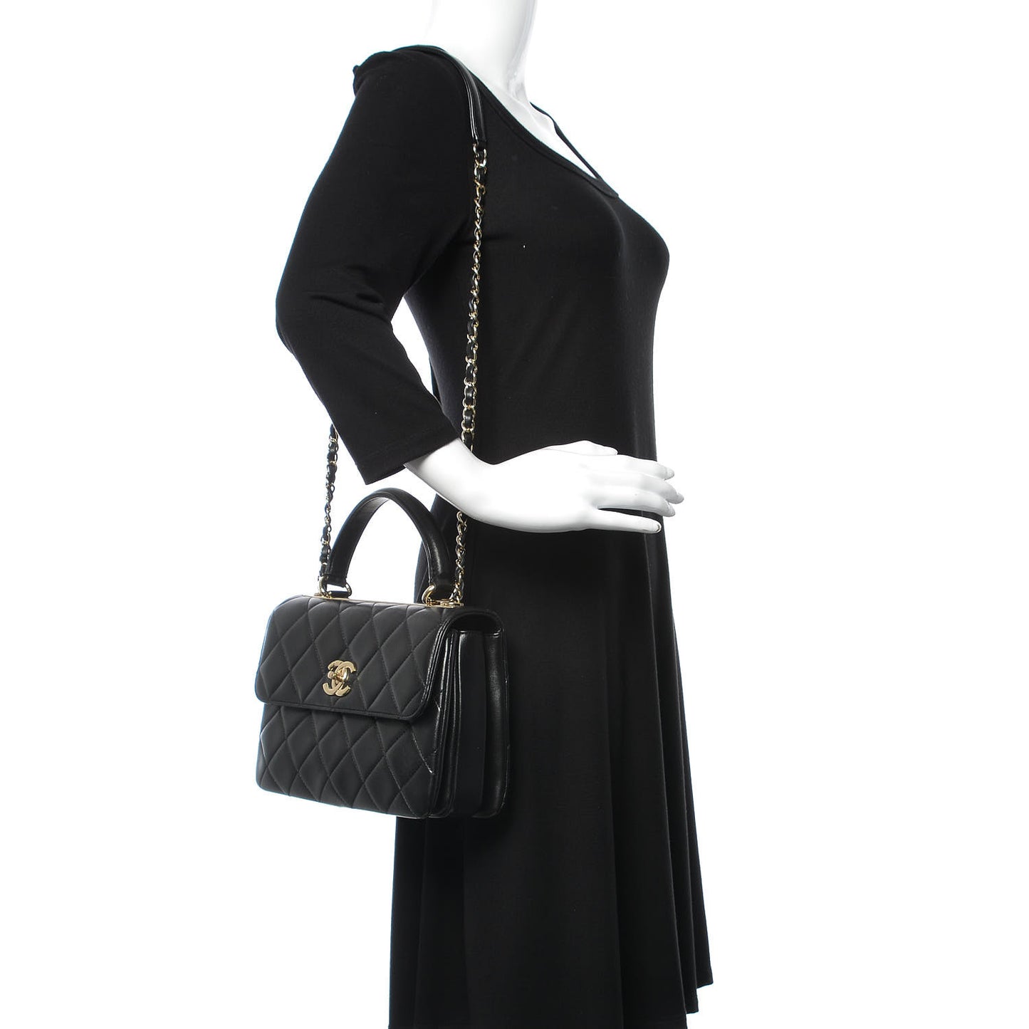 Lambskin Quilted Small Trendy CC Dual Handle Flap Bag Black