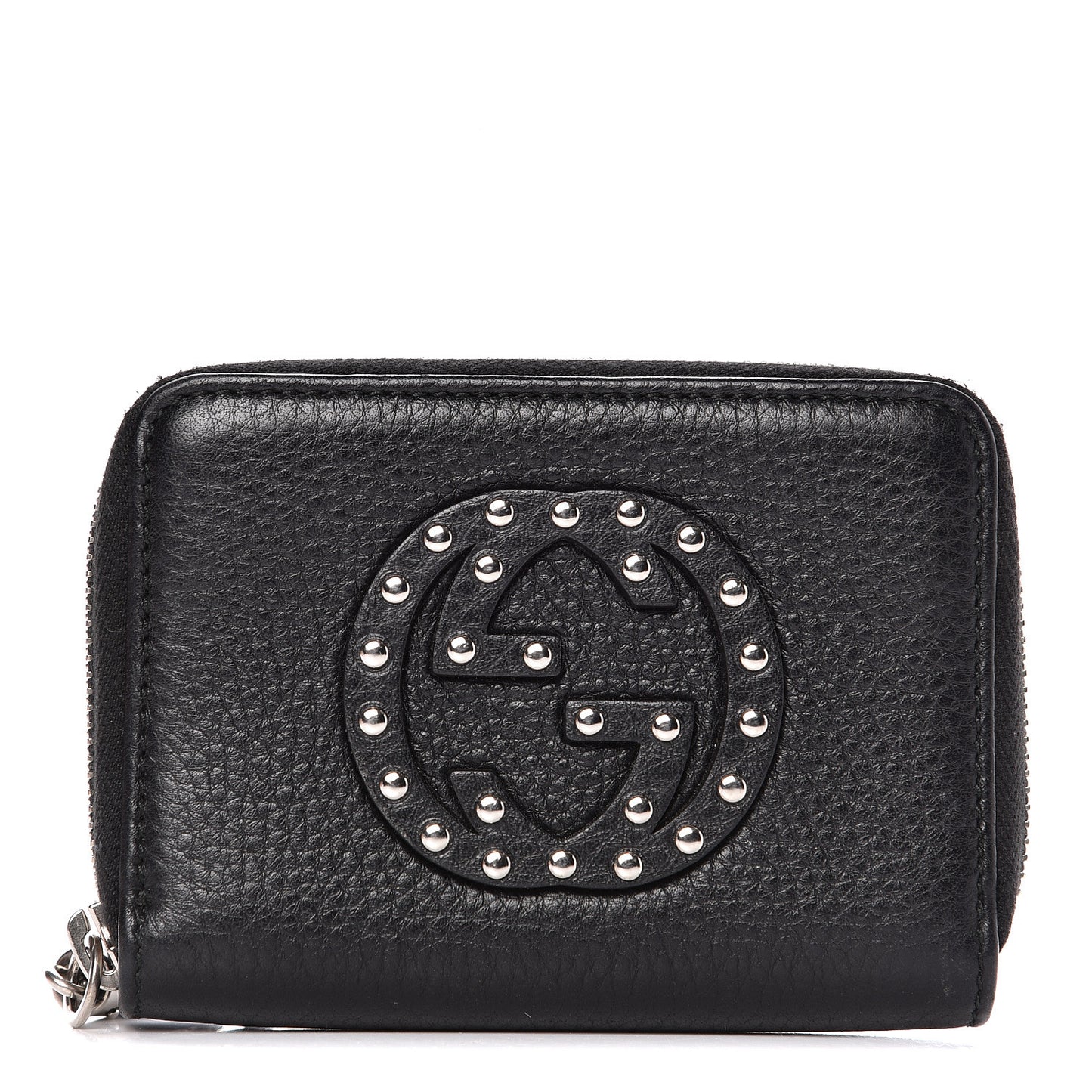 Pebbled Calfskin Studded Soho Compact Disco Zip Around Wallet Black