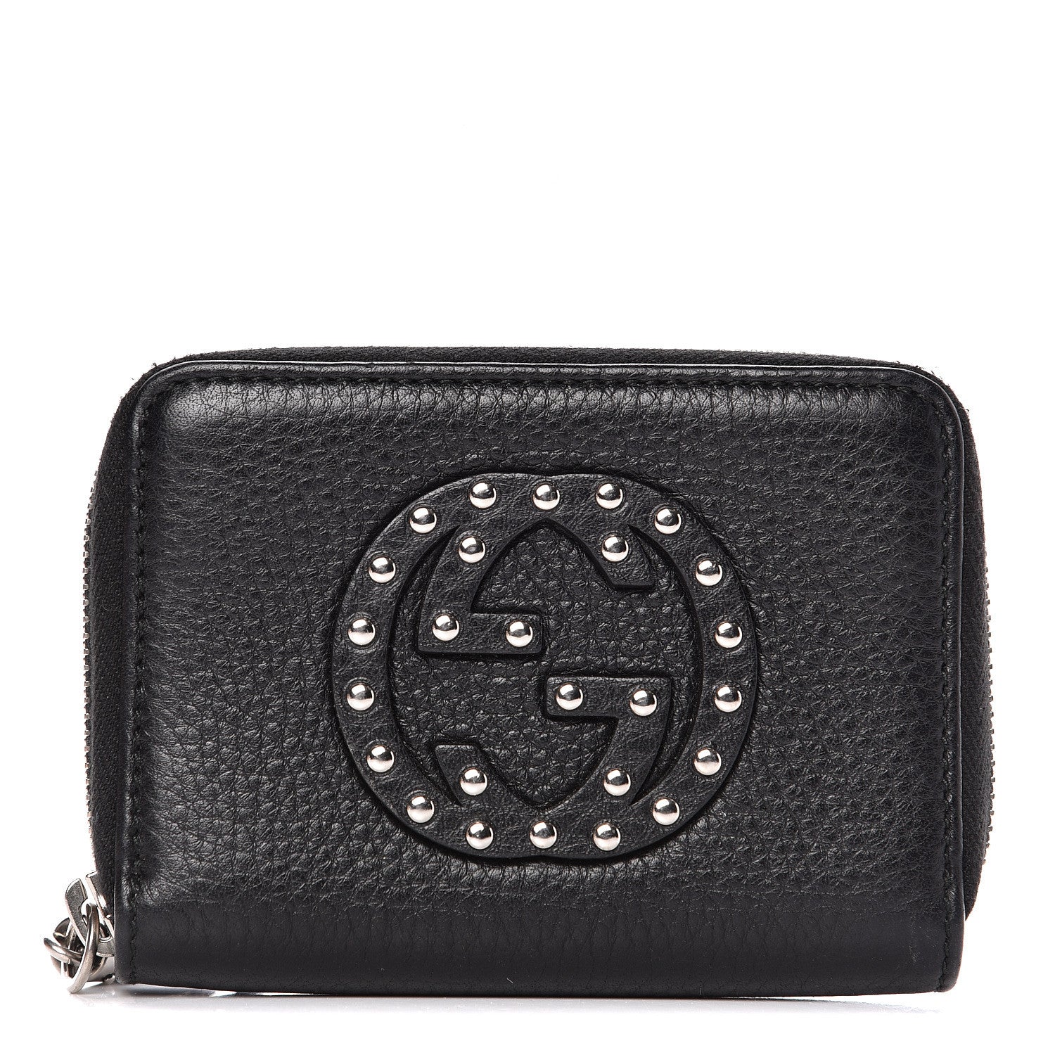 Gucci Pebbled Calfskin Studded Soho Compact Disco Zip Around Wallet Black 1 of 14