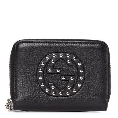 Gucci Pebbled Calfskin Studded Soho Compact Disco Zip Around Wallet Black 1 of 14