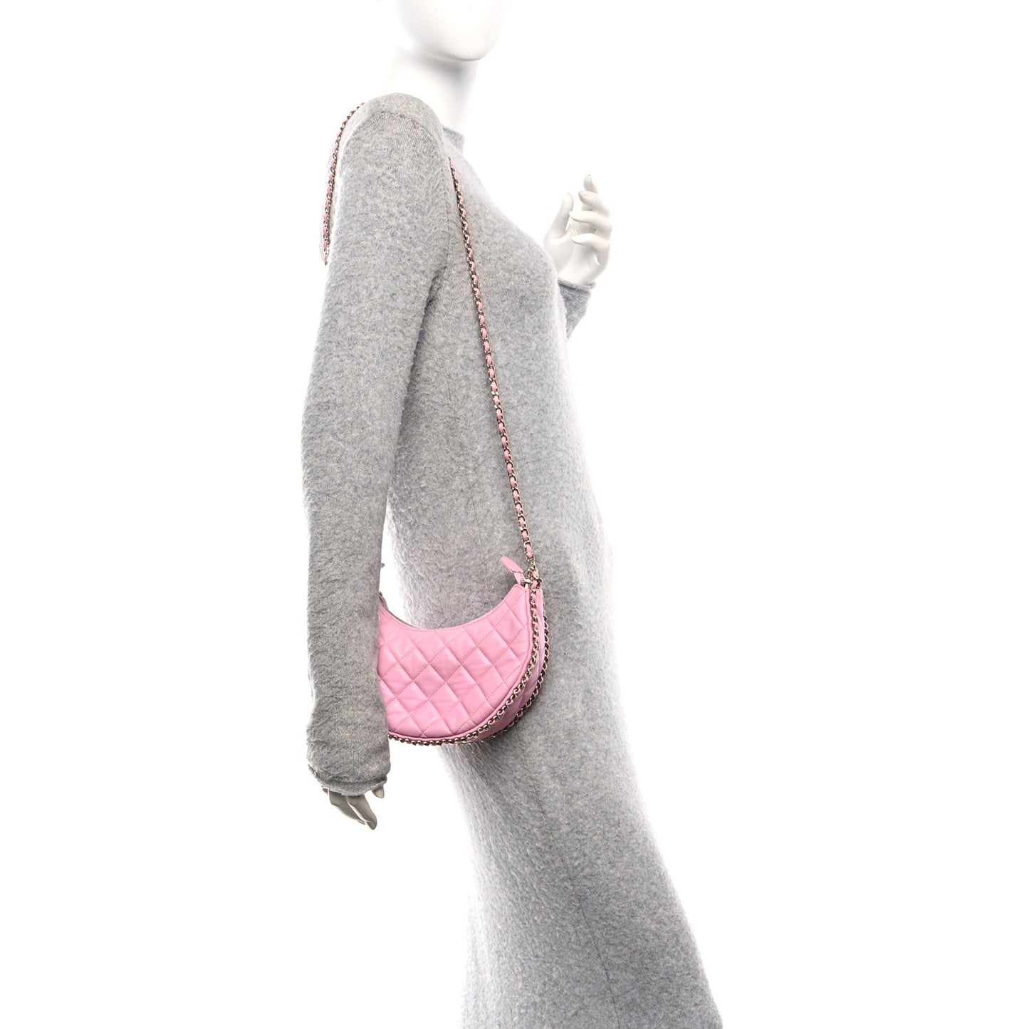 Lambskin Quilted Small Hobo Bag Pink