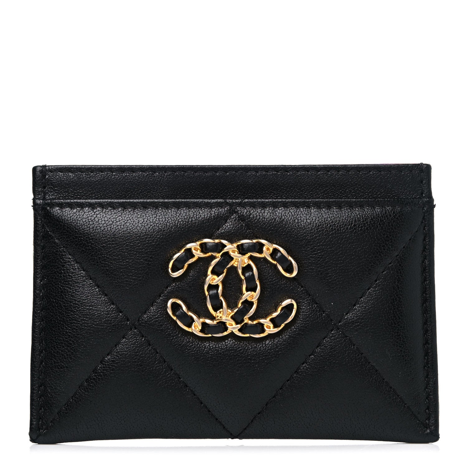 Chanel Shiny Goatskin Quilted Chanel 19 Card Holder Black 1 of 9