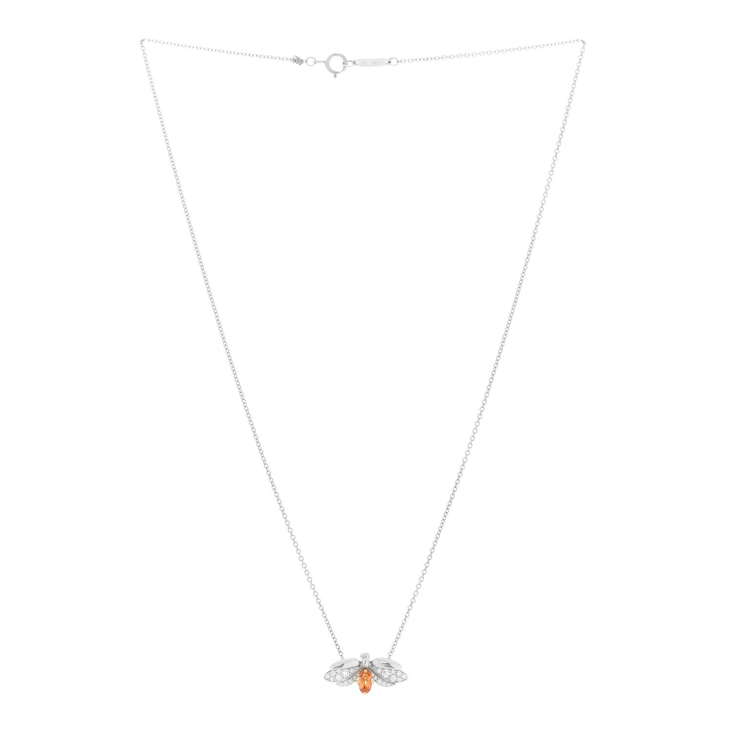 Platinum 18K Yellow Gold Diamond Spessartine Paper Flowers Firefly Pendant Necklace