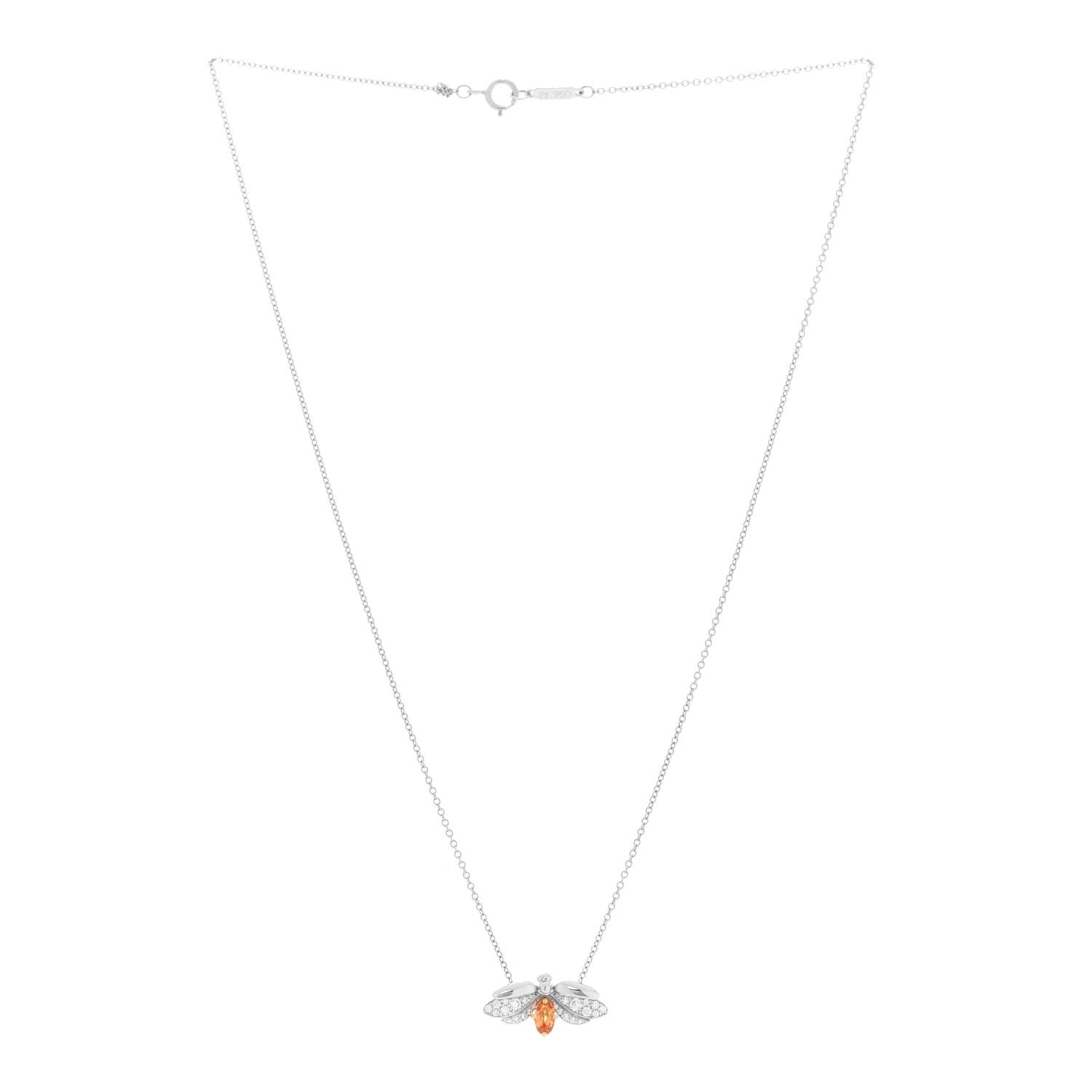 Tiffany Platinum 18K Yellow Gold Diamond Spessartine Paper Flowers Firefly Pendant Necklace 3 of 7
