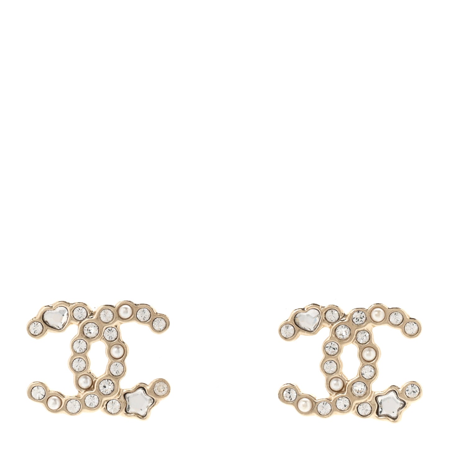 Crystal Pearl CC Star Heart Earrings Gold