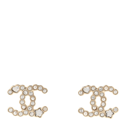 Chanel Crystal Pearl CC Star Heart Earrings Gold 1 of 4