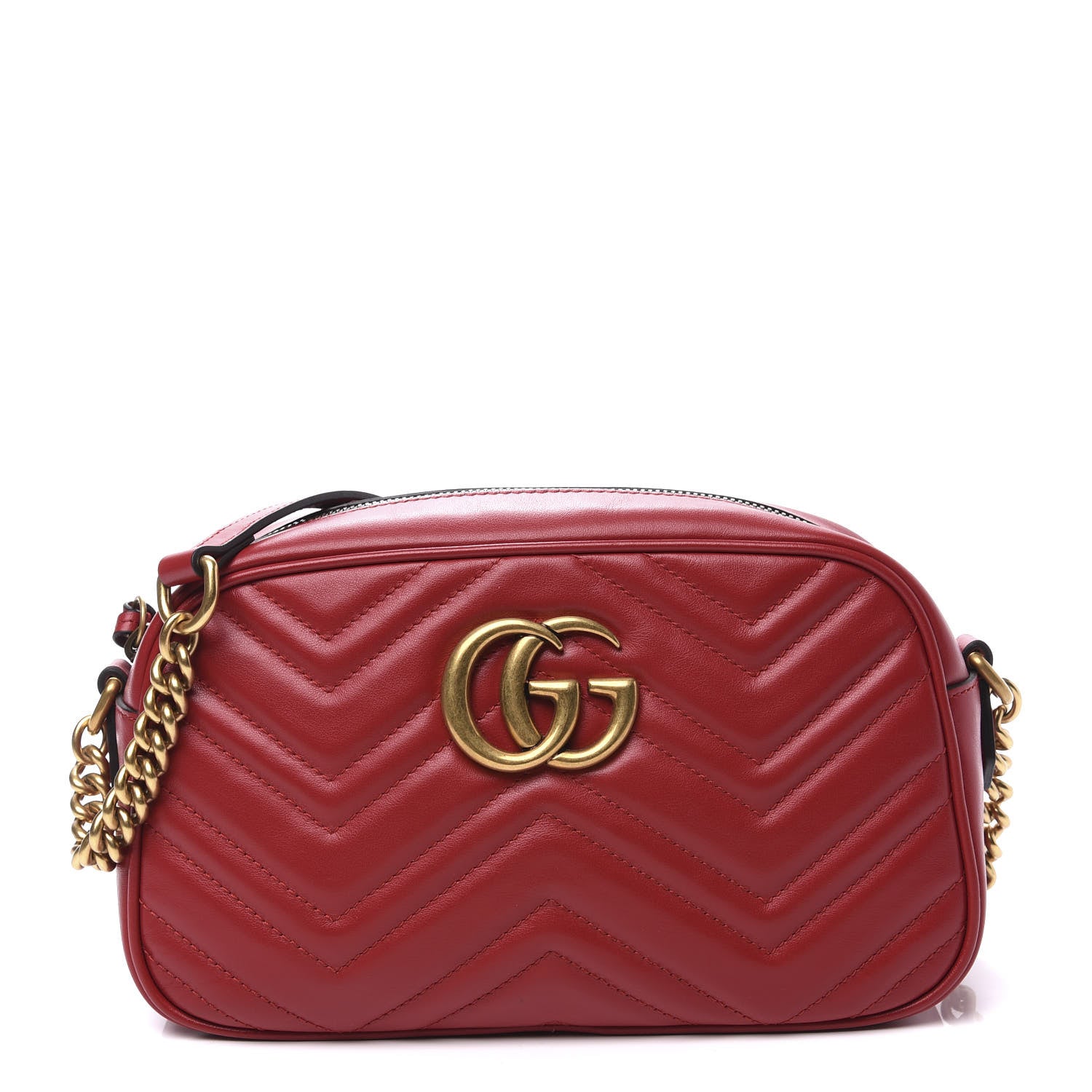 Gucci Calfskin Matelasse Small GG Marmont Chain Shoulder Bag Hibiscus Red 1 of 10