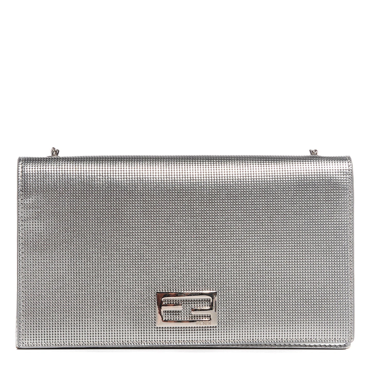 Metallic Calfskin Wallet On Chain Silver