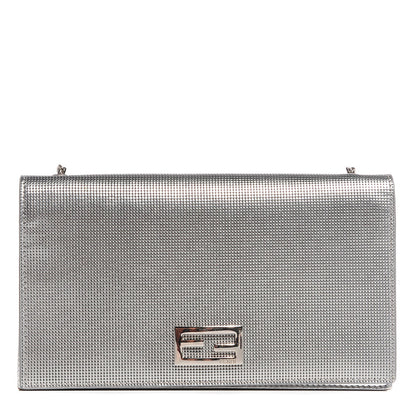 Fendi Metallic Calfskin Wallet On Chain Silver 1 of 8