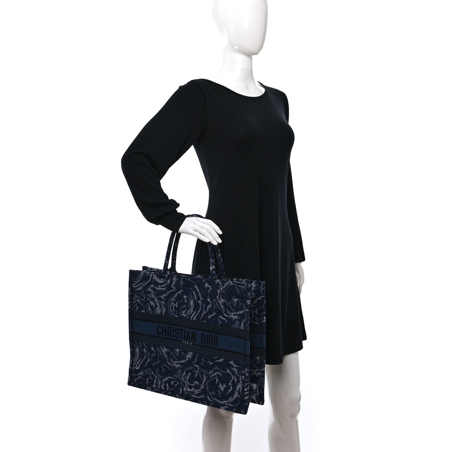 Canvas Embroidered Large Roses Embroidery Book Tote Blue