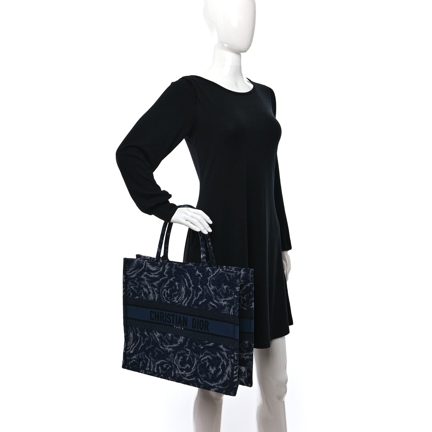 Christian Dior Canvas Embroidered Large Roses Embroidery Book Tote Blue 2 of 9