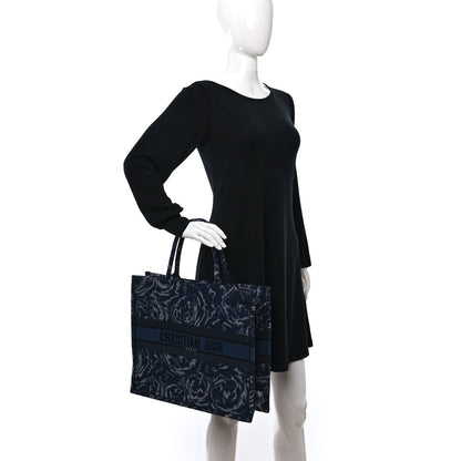 Christian Dior Canvas Embroidered Large Roses Embroidery Book Tote Blue 2 of 9