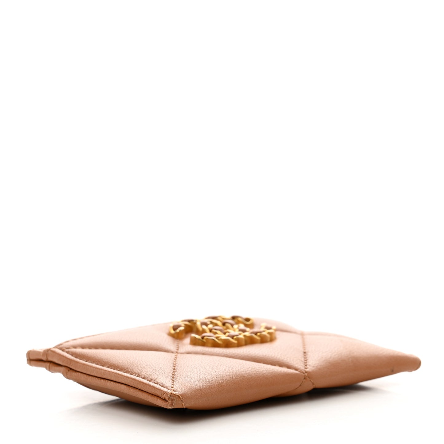 Lambskin Quilted Chanel 19 Card Holder Brown