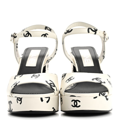 Chanel Printed Lambskin CC Platform Sandals 36 White Black 3 of 10