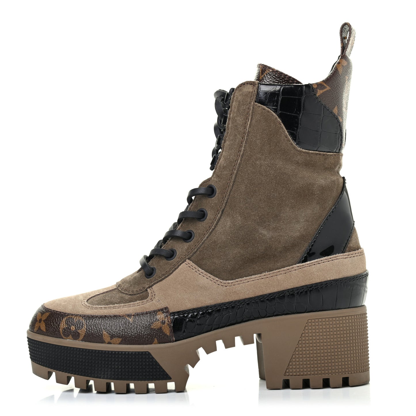 Suede Calfskin Monogram Laureate Platform Desert Boots 35.5 Taupe